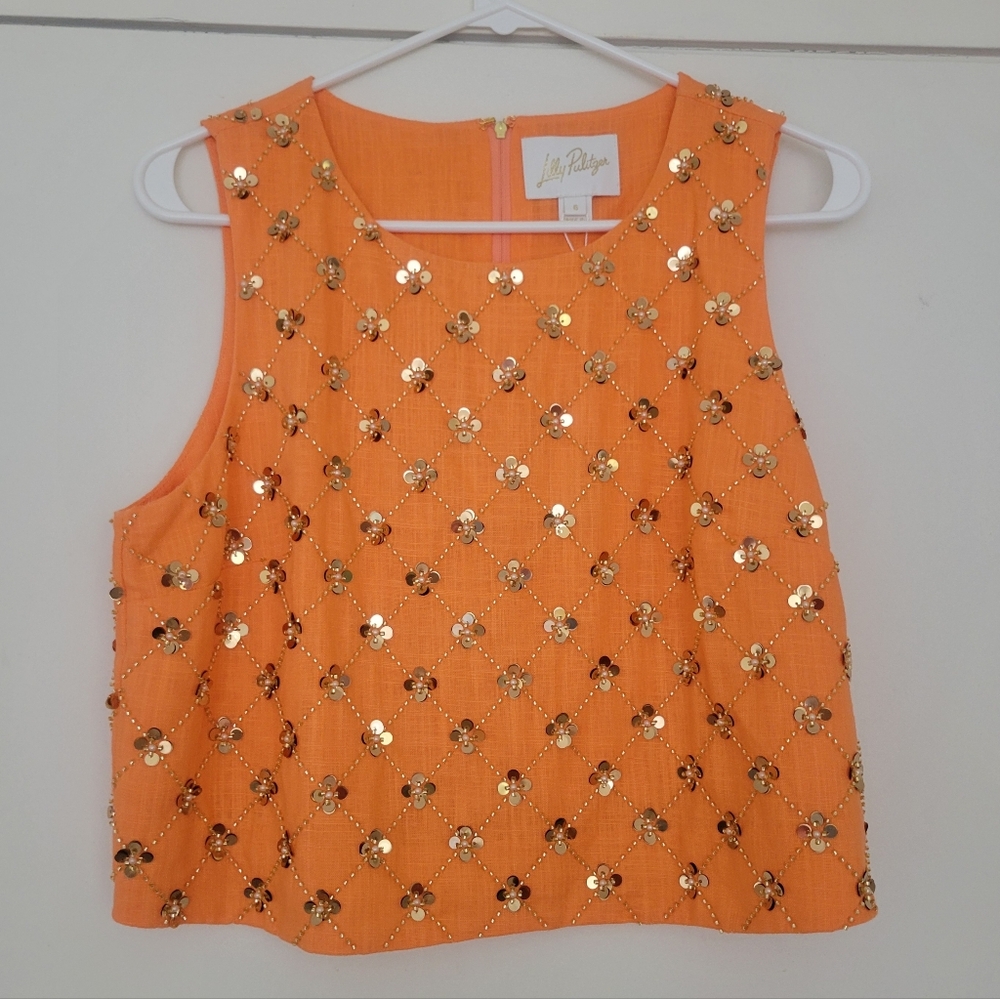 Lilly Pulitzer Orange Crop Top with Gold Sequins